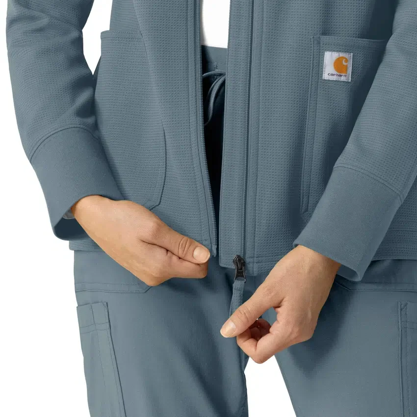 Sudadera con capucha y cremallera completa de tejido tipo gofre para mujer