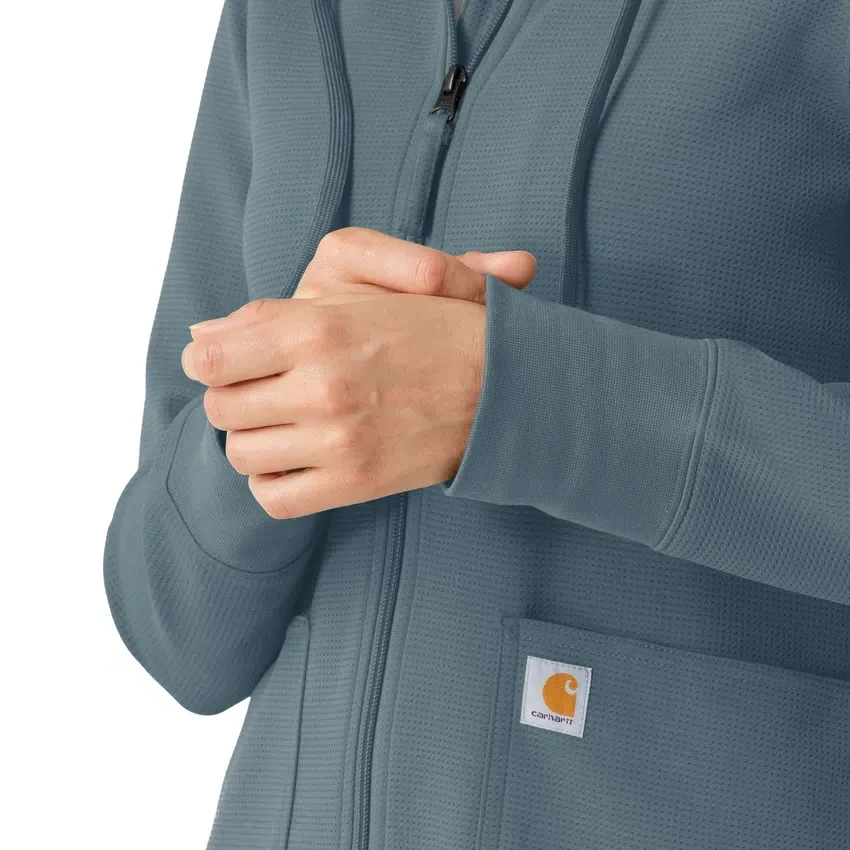 Sudadera con capucha y cremallera completa de tejido tipo gofre para mujer