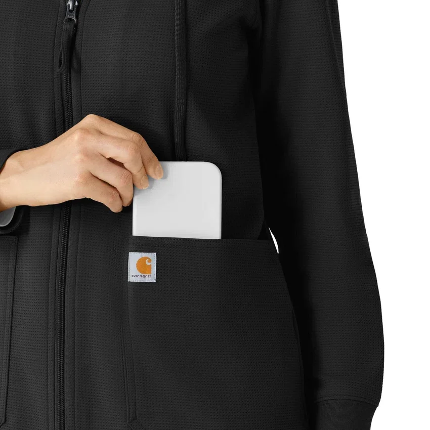 Sudadera con capucha y cremallera completa de tejido tipo gofre para mujer