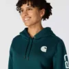 Sudadera con capucha y logotipo de Clarksburg para mujer, de corte holgado y forrada de forro polar
