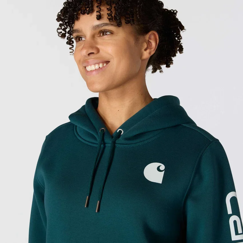 Sudadera con capucha y logotipo de Clarksburg para mujer, de corte holgado y forrada de forro polar