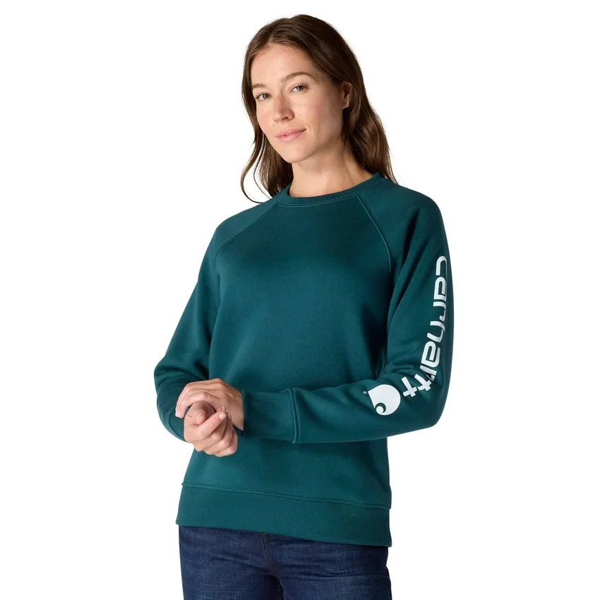 Sudadera cuello redondo con estampado gráfico, corte holgado y peso medio para mujer