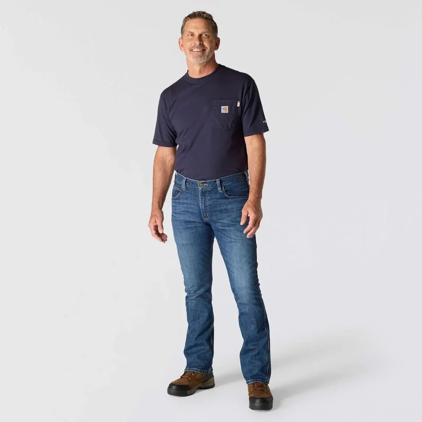 Vaqueros de trabajo para hombre de corte holgado y campana «Fr Relaxed Fit Bootcut Rugged Flex», resistentes al fuego